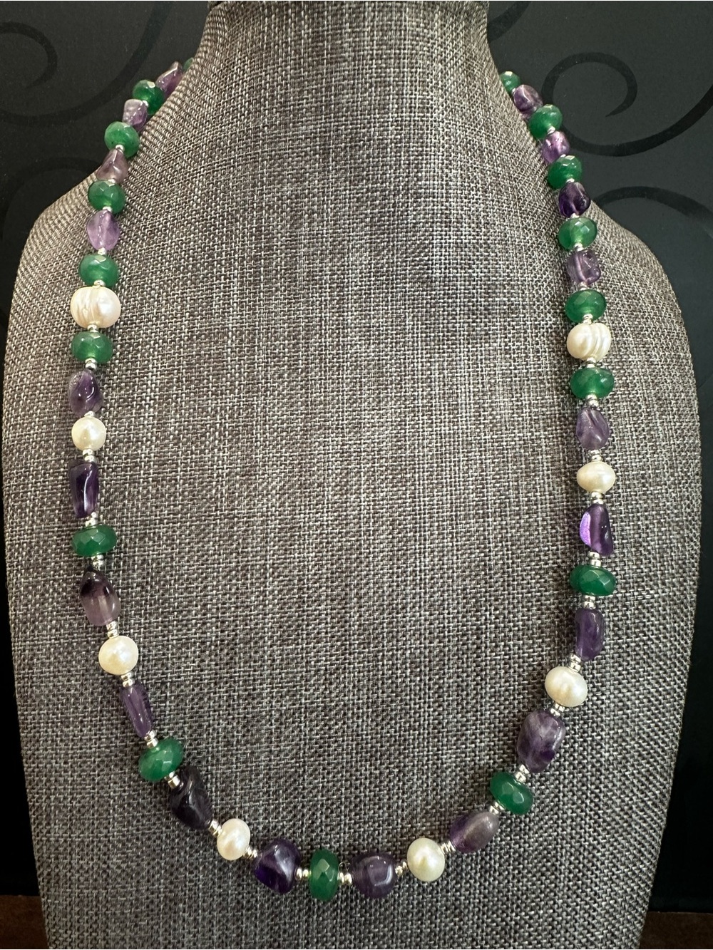 Purple Amethyst, Green Chalcedony & Pearl Women's Necklace